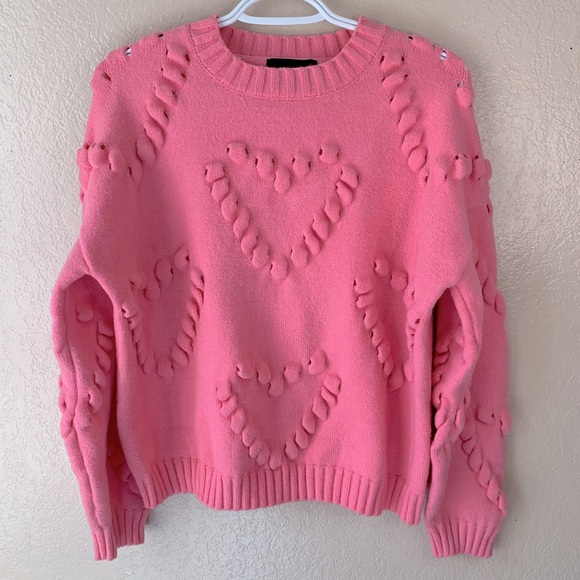 Cider Heart Pattern Textured Pink Romantic Valentines Day Sweater Size XS - Picture 3 of 9